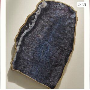 nwt anthropologie black agate cheese board with gold trim